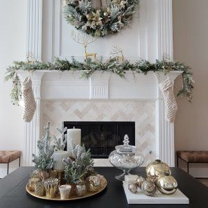 Get the Look: Modern Mantel | Pottery Barn Reindeer Pottery, Pottery Barn Christmas Decor, Marble Bathroom Accessories, White Candle Holders, Pottery Barn Christmas, Candle Pot, Porcelain Candle Holder, Porcelain Candle, Glass Votive Candle Holders