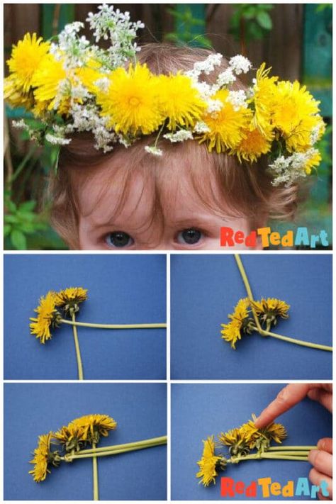 Flower Crown Diy Kids, How To Make A Flower Crown, Make A Flower Crown, Forest Preschool, Nature Crafts Kids, Nature Crown, Red Ted Art, Sheep Crafts, Forest Birthday