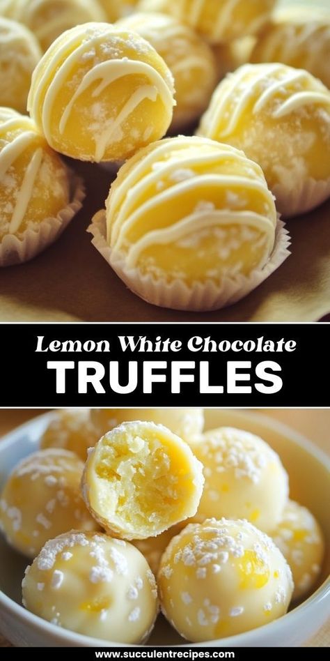 Lemon Truffle Recipe, Chocolate Treats Easy, Christmas Chocolate Desserts, White Chocolate Fudge Recipes, Lemon White Chocolate, Sweet Truffles, Chocolate Truffles Recipe, White Chocolate Desserts, Christmas Cookie Recipes Holiday