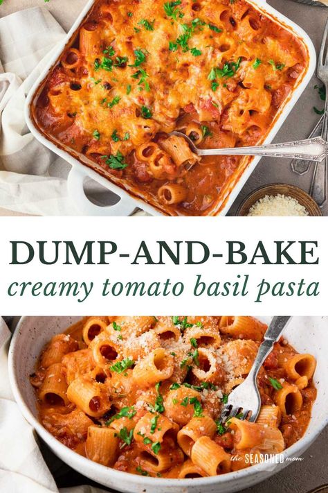 Easy Bake Pasta Recipes, Dump Pasta Recipes, Baked Macaroni With Tomato Sauce Pasta Dishes, One Dish Baked Pasta, Creamy Tomato Pasta Bake, Dump And Bake Ziti, Dump And Bake Healthy Recipes, Dump Spaghetti Recipe, One Pan Baked Pasta Recipes