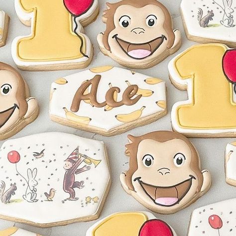 Katelyn’s Confections on Instagram: "Curious George 1st Birthday cookies   #curiousgeorgecookies #curiousgeorgebirthday #birthdaycookies #sugarcookies #decoratedcookies #sugarcookiemarketing #customcookies" Curious George First Birthday, Curious George 1st Birthday, 1st Birthday Cookies, Curious George Birthday, Curious George, Birthday Cookies, Custom Cookies, Just Desserts, First Birthday