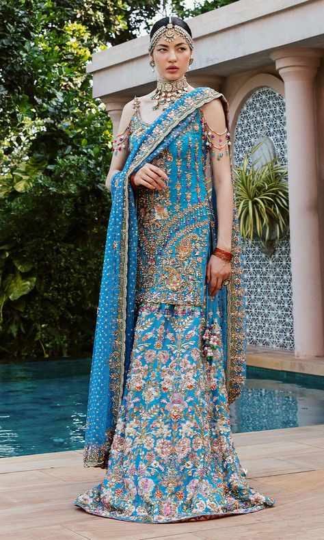 Luxury Multicolor Embroidered Dupatta, Luxury Multicolor Embroidered Cutdana Dupatta, Luxury Multicolor Floral Embroidered Dupatta, Multicolor Floral Embroidered Dupatta, Dhaka Pajama, Multicolor Dabka Embellished Maxi-length Dupatta, Pakistani Bridal Couture, Nomi Ansari, Normal Clothes