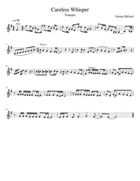 careless whisper music notes trumpet Careless Whisper Violin Sheet Music, Careless Whisper Sheet Music, Careless Whisper Clarinet Sheet Music, Careless Whisper Clarinet, Careless Whisper Flute Sheet Music, Careless Whisper Alto Sax Sheet Music, Trumpet Music Sheets, Careless Whisper Saxophone, Trumpet Songs