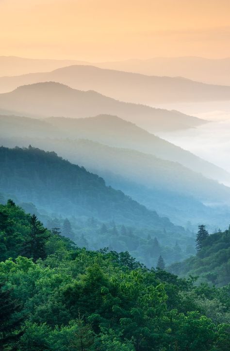 Here you can find 25 Stunning Destinations To Seek Silence and Relax   #destinations #relaxing #vacations Veil Painting, Atmospheric Perspective, Scenic View, Great Smoky Mountains National Park, Places In The World, Smoky Mountain National Park, Smoky Mountain, Painting Digital, Wild Nature