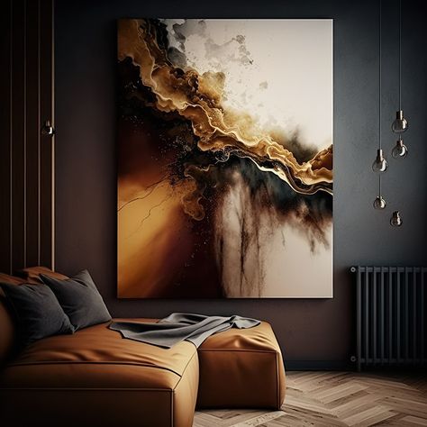 Introducing the Earthy Abstract Canvas Wall Art - a stunning piece of home decor that brings a touch of the desert into your living space. With its speckled texture and earthy tones, this wall art creates a warm and inviting atmosphere that's perfect for any room. This high-quality wall art is more than just a beautiful decoration - it's a piece of craftsmanship. The canvas is made from a durable blend of cotton and polyester, and it features a special proprietary coating that protects your prin Earth Tone Walls Living Room, Earth Tone Paintings, Masculine Modern Living Room, Dark Earthy Living Room, Speckled Texture, Earthy Decor, Abstract Home Decor, Gold Art Painting, Heaven Art