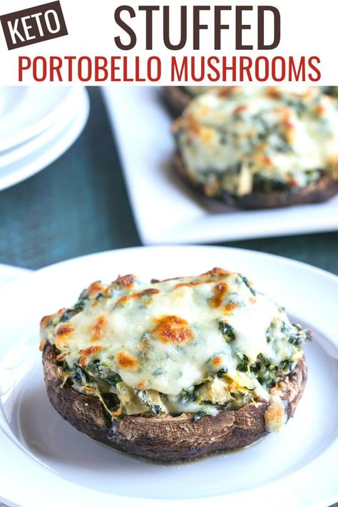 Portabella Mushrooms Recipes, Artichoke Stuffed, Stuffed Portobello Mushrooms, Portobello Mushroom Recipes, Stuffed Portobello, Stuffed Mushroom, Stuffed Portabella Mushrooms, Low Carb Appetizers, Low Carb Sides