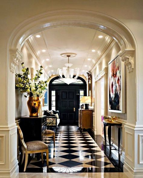 Lori Morris Design, Wealthy Interior Design, Lori Morris Interiors, Entry Foyer Design Entrance, Fancy Entryway, Glam Hallway, Formal Entryway, Harlequin Floors, Lori Morris