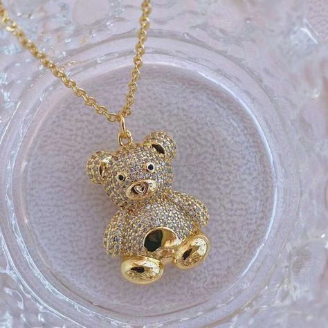 Gold Teddy Bear, Custom Gold Jewelry, Rose Gold Pendant Necklace, Animal Bear, Daily Wear Jewellery, Necklace Quotes, Wooden Bead Necklaces, Heart Shaped Pendant Necklace, Bling Necklace