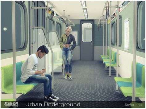 A set of furniture and decor for the design of the lot in the style of a subway train. Found in TSR Category 'Sims 4 Miscellaneous Sets' Sims 4 Subway Cc, Sims 4 Airport Cc, Sims 4 Miscellaneous, Sims4 Mod, Ts4 Lots, Underground Subway, Sims 4 Stories, Ts4 Poses, 4 Poses