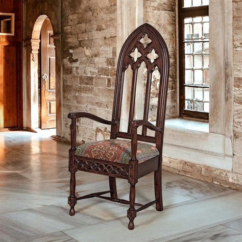 Viollet-le-Duc Gothic Cathedral Armchair - FAM-AF51316 - Design Toscano Cathedral Living Room, Gothic Revival Furniture, Pointed Arch, Gothic Chair, The Intruder, French Gothic, Abandoned Church, Gothic Cathedral, Cathedral Windows