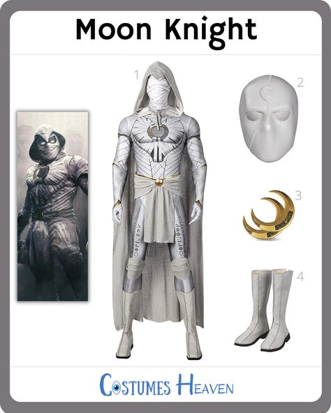 Create your own Moon Knight costume with a gothic touch for your next cosplay event. #moonknightcostume#moonknight#costumesheaven#costumeguide#cosplayguide#costume#cosplay Moon Knight Cosplay, Moon Knight Costume, Marc Spector, Cia Agent, Cape Pattern, Knight Costume, Goth Aesthetic, Moon Knight, Costume Cosplay