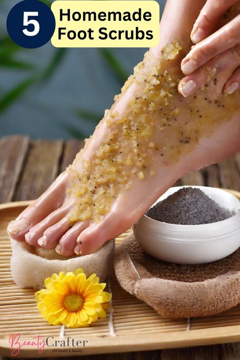 foot scrub being applied to feet Cinnamon Sugar Scrub, Sugar Scrub Labels, Foot Scrub Recipe, Homemade Foot Scrub, Salt Scrub Diy, Salt Scrub Recipe, Lemon Sugar Scrub, Dry Cracked Heels, Turmeric Soap