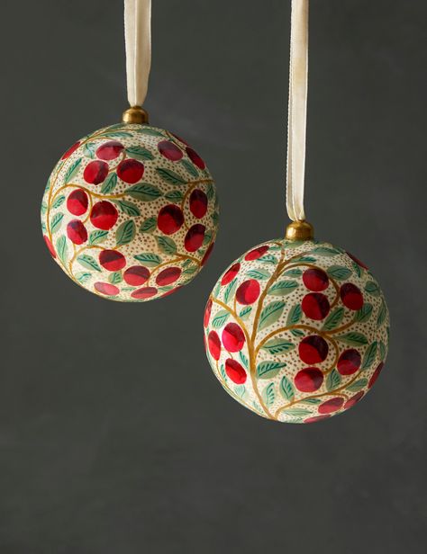 Paper Mache Ornaments, Paper Mache Christmas, Lulu And Georgia, Outdoor Furniture Collections, Painted Ornaments, Pillow Collection, Painted Paper, Velvet Pillows, Vintage Pillows