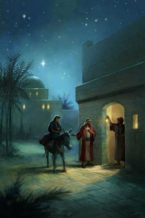 No Room At The Inn, Winter Paintings, Old Time Christmas, Jesus Artwork, Short Prayers, Pictures Of Christ, Bible Illustrations, Contemporary Christmas, O Holy Night