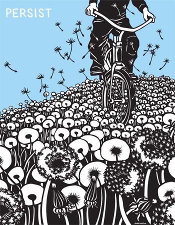 A Field Of Dandelions, Nikki Mcclure, Field Of Dandelions, Riding A Bike, Illustration Photo, Bicycle Art, Cycling Art, Bike Art, Linocut