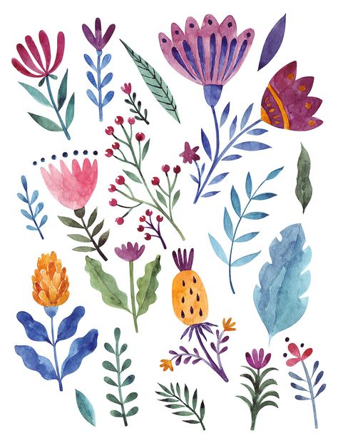 Cover design. Watercolor folk design. :: Behance Folk Flowers Illustration, Folk Art Watercolor, Folk Flowers, Flowers Illustration, Folk Design, Lavender Plant, Floral Elements, Seed Packets, Design Fabric