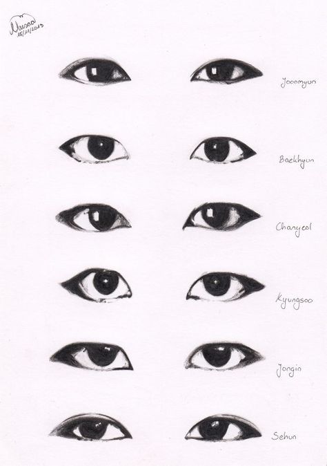 EXO-K Eyes Korean Eye Drawing Tutorial, How To Draw Japanese Eyes, How To Draw Boys Eyes, Japanese Eyes Drawing, Japanese Eyes, Draw Human, Human Eyes, Eye Sketch, Types Of Eyes