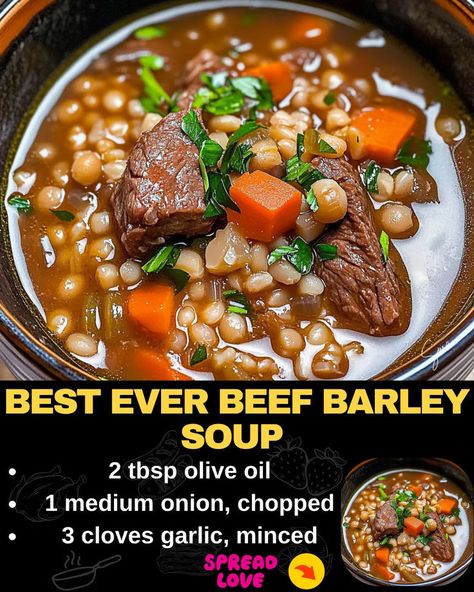 Best Ever Beef Barley Soup Stove Top Beef Barley Soup, Beef Barley Stew In Crockpot, Instant Pot Beef Barley Soup Recipes, Beef Stew With Barley, Best Beef Barley Soup Recipes, Crockpot Beef And Barley Soup, Quick Barley Recipes, Mushroom Beef Barley Soup, Beef And Barley Soup Instant Pot