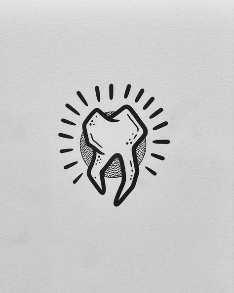 Simple Teeth Drawing, Tattoos Of Teeth, Traditional Tooth Tattoo, Teeth Doodle, Tooth Drawing, Patch Making, Portfolio Drawings, Tattoo School, Tooth Tattoo