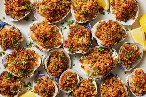 Clams Casino Recipe Nyt Recipes, Vegetable Ideas, Clams Casino, Fish Monger, Funky Fish, Italian Party, Recipes Savory, Vegetarian Comfort Food, Salmon And Shrimp