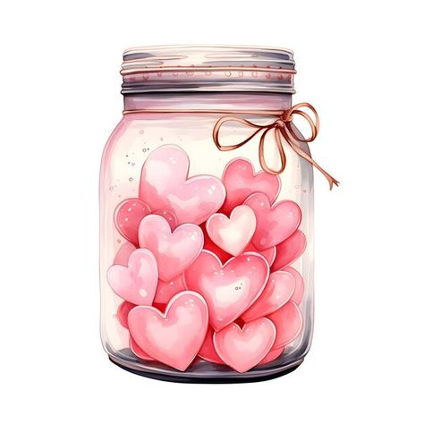 Photo lovely watercolor illustration of ... | Premium Photo #Freepik #photo Valentines Clipart, Love Clipart, Jar Of Hearts, Jar Art, Heart Hands Drawing, Valentine Clipart, Valentine Print, Picture Illustration, Bullet Journal Stickers