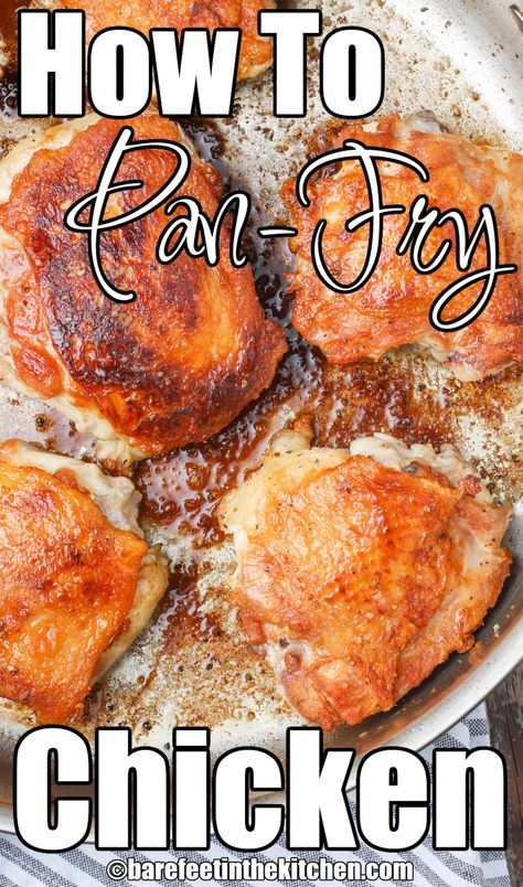 Chicken In Skillet, Fried Chicken Thigh Recipes, Pan Fried Chicken Thighs, Healthy Fried Chicken, Asian Steak Bites, Easy Fried Chicken, Boiled Chicken Recipes, Chicken Thighs Recipes, Healthy Baked Chicken