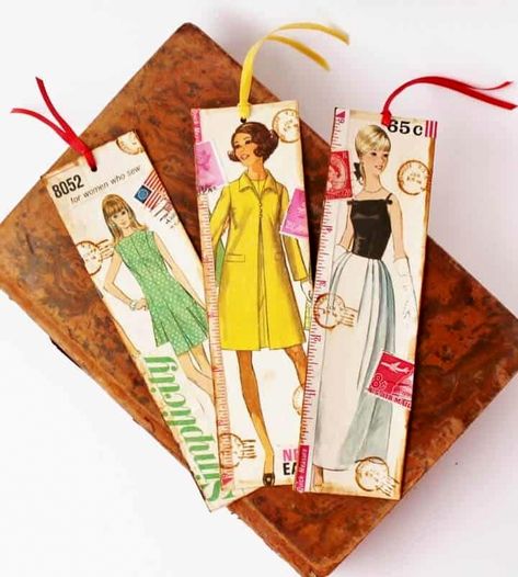 Vintage sewing pattern bookmarks by Adirondack Girl at Heart, featured on DIY Salvaged Junk Projects 520, at Funky Junk! Vintage Bookmarks, Book Craft, Recycled Book, Sew Simple, Book Markers, How To Make Bookmarks, Funky Junk, Bookmarks Handmade, Vintage Stamps