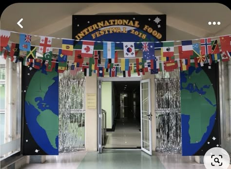 School Festival Decoration Ideas, School Festival Decorations, International Day School Decoration, Missions Themed Decor, Multicultural Night Decorations, International Night At School, Culture Party Ideas, Around The World School Decoration, Around The World Vbs Decor