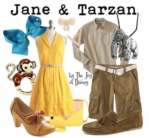 Disney couple outfit Corny Couples, Tarzan And Jane Costumes, Disney Couple Outfits, Jane Tarzan, Disney Couple Costumes, Couple Disney, Dapper Day Outfits, Disney Bound Outfits Casual, Disney Dapper Day