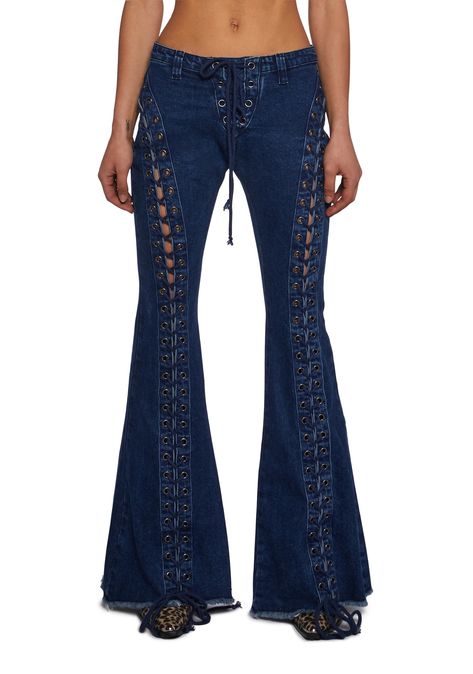 Flared Denim Lace Up Pants Jeans Current Mood - Blue – Dolls Kill Corset Jeans, Corset And Jeans, Lace Up Pants, Current Mood Clothing, Punk Pants, Flared Denim, Outfit Formulas, Corset Lace, Chill Outfits