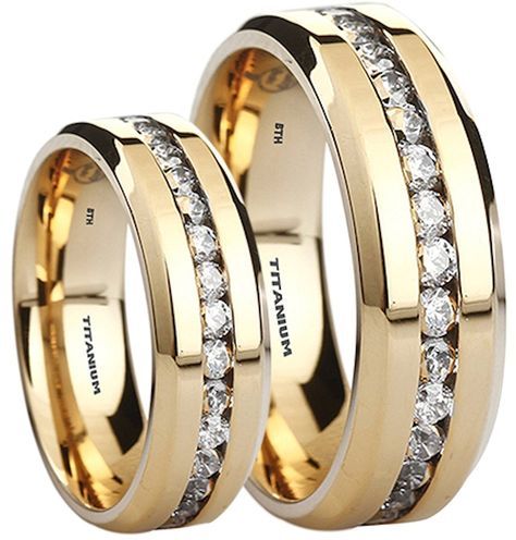 His And Her's Matching 8MM/6MM Simulated Diamonds Classic Gold Tone Wedding Engagement Band Ring Set (Available Sizes L - Z 4) EMAIL US WITH YOUR SIZES Couples Wedding Rings Set, Camo Wedding Rings, Wedding Rings Sets His And Hers, Gold Stacking Rings Wedding, Matching Wedding Rings, Couples Ring Set, Couple Wedding Rings, Matching Wedding Bands, Wedding Band Sets