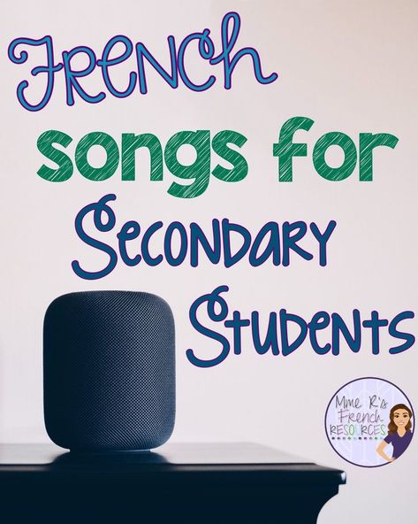 Check out this blog post to get a list of great songs to use in French class with middle and high school students. Includes links to videos you can use in class for grammar and vocabulary activities, at back to school, or just for fun. #frenchteacher #FSL #coreFrench Teaching French Immersion, French Speaking Activities, High School French, French Classes, French Flashcards, French Worksheets, French Teaching Resources, French Music, Teaching Vocabulary