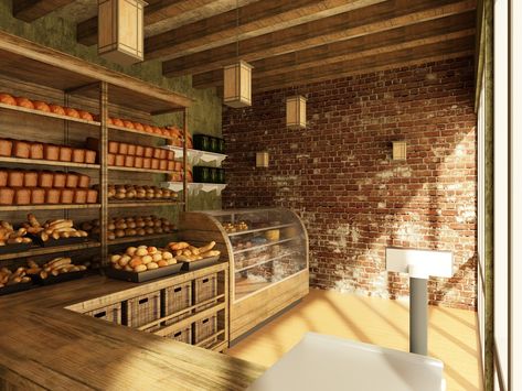 A small bakery :) on Behance French Coffee Shop, Old Bakery, Rustic Bakery, Vintage Bakery, Bakery Shop Design, Bakery Store, Bakery Interior, Small Bakery, Bakery Design Interior