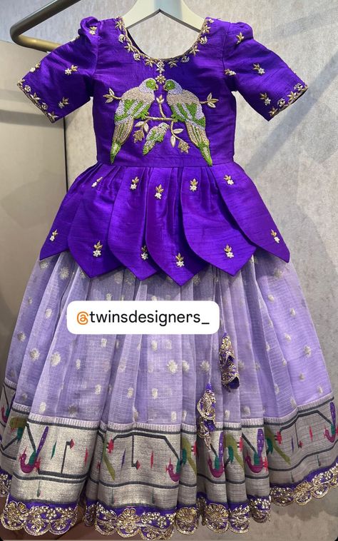 Kids Dress Patterns Traditional, Baby Lehenga Blouse Designs, Kids Pattu Langa Designs Latest, Kids Langa Blouse Designs, Baby Pattu Pavadai Designs, Pattu Langa For Kids, Pattu Pavadai Kids Blouse Designs, Langa Blouse For Kids, Pattu Pavadai Kids