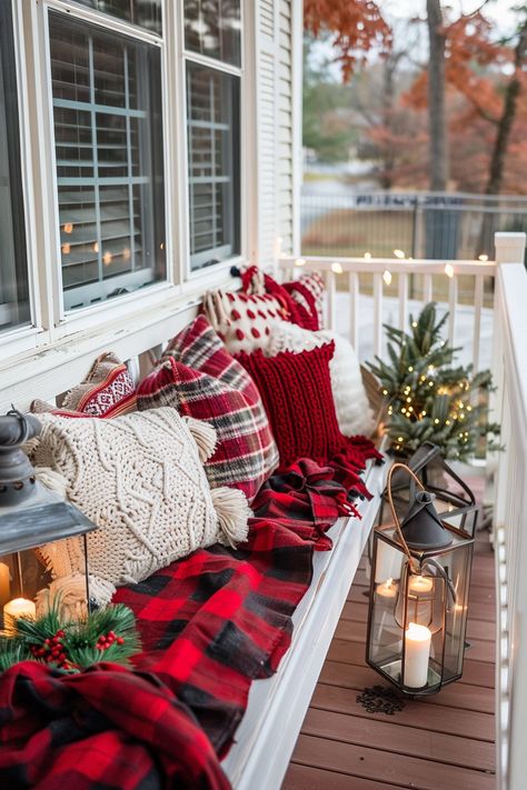 Transform your balcony into a winter wonderland with these 27 Stunning Christmas Balcony Decor Ideas! Whether you’re working with a small space or a sprawling terrace, these ideas bring holiday magic outdoors with twinkling lights, cozy blankets, mini trees, and festive garlands. Perfect for creating a cozy spot to sip hot cocoa or adding curb appeal, these decorations make your balcony shine. From rustic touches with pine cones to elegant touches of red and gold, these ideas will inspire you to Small Backyard Christmas Decor Ideas, Outdoor Christmas Bench, Christmas Balcony Decorations, Christmas Balcony Decor, Christmas Bench, Christmas Balcony, Balcony Decor Ideas, Christmas Scandinavian, Porch Bench