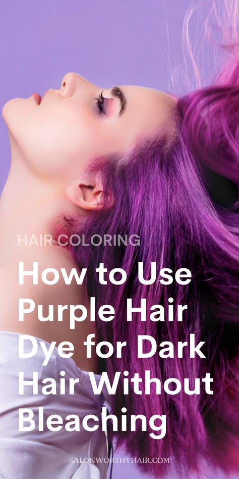 Purple Hair For Cool Skin Tones, Best Purple Hair Dye For Dark Hair, Bleachless Hair Dye, Dark Purple Hair Without Bleach, No Bleaching Hair Color Ideas, Temporary Hair Color For Dark Hair, 2 Tone Purple Hair, Bleach Free Hair Color For Dark Hair, Dyed Hair Inspo For Brunettes