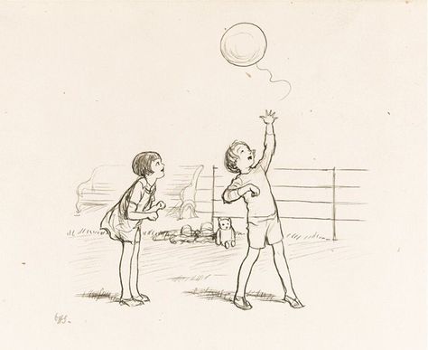 E. H. Shepard "Anne's balloon" Original art A. A. Milne Now We Are Six 1927 Now We Are Six bit.ly/2tAvFyH #AAMilne #EHShepard #WinniethePooh Illustration Art Kids, A A Milne, Picture Books Illustration, Childrens Books Illustrations, Fairytale Art, Baby Art, Childrens Illustrations, Black And White Pictures, Sketchbook Art Inspiration