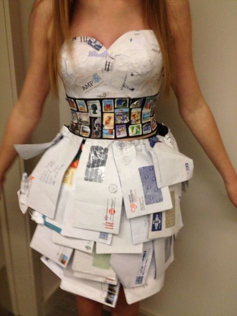 25 Best Anything But Clothes Costume Ideas (For Girls & Guys) Wearable Art Dresses, Recycled Wearable Art, Wearable Art Clothing Recycled Ideas, Clothes Made From Trash, Diy Wearable Art, Paper Dress Fashion, Anything But Clothes Party, Dresses Made From Recycled Materials, Recycled Dresses