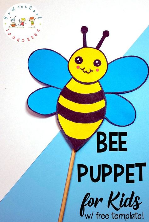 This printable bee craft for preschoolers is so cute! It is super simple to make, and it’s sure to inspire hours of imaginative play.  #beecraftsforkids #beepuppet #preschoolcrafts #homeschoolprek Bee Puppet, Caterpillar Preschool, Bees For Kids, Bee Template, Bee Craft, Bee Crafts For Kids, Craft For Preschoolers, Puppet Craft, Bee Activities