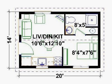 Inlaw Addition, Tiny Houses Floor Plans, Floor Plans One Bedroom, Adu House, Bathroom Big, Small Floor Plans, Cabin Floor, Cabin Floor Plans, Small House Floor Plans