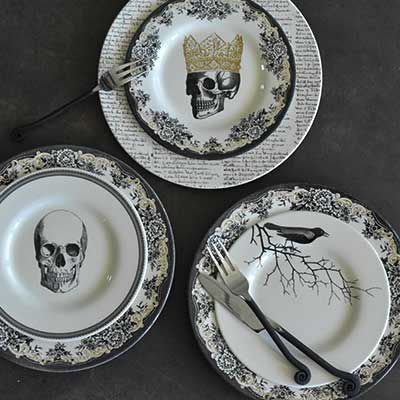 Add a touch of spooky royalty with Royal Stafford Halloween Dinnerware, Assiette Design, Outside Fall Decor, Halloween Plates, Halloween Entertaining, Halloween Tablescape, English Pottery, Royal Stafford, Goth Home Decor