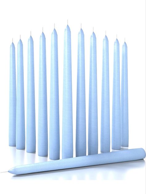 Dripless and Smokeless powder blue taper candles #wedding #powderblue #powderbluewedding #bluewedding #babybluewedding #bluewedding #tapercandles Light Blue Candles, Dripless Taper Candles, Candles Long, Candles Taper, Blue Taper Candles, Emergency Candles, Blue Candlesticks, Tall Candles, Dripless Candles