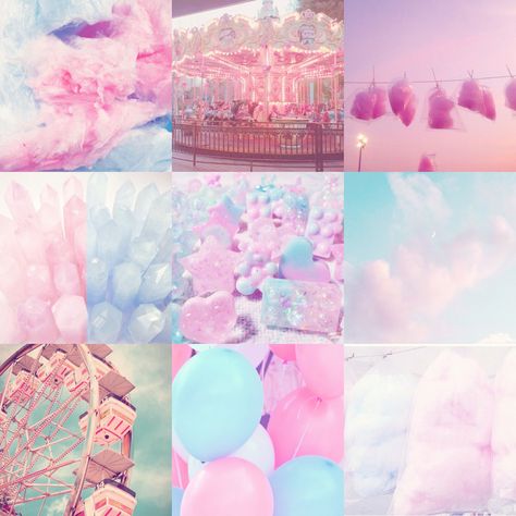 Cotton Candy Mood Board, Pastel Aesthetic Moodboard, Pastel Moodboard Aesthetic, Pastel Circus Aesthetic, Cotton Candy Color Palette, Soft Moodboard Aesthetic, Pink And Blue Moodboard, Cottoncandy Aesthetic, Candycore Aesthetic