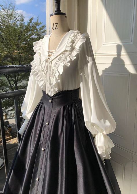 Elegant Melody Vintage Classic Lolita Blouse and Skirt Set Vintage Skirt Aesthetic, Classic Dress Vintage Hijab, Vintage Outfit Hijab, Vintage Dress Hijab, Dress Vintage Hijab, Luxury Vintage Ruffled Skirt, Vintage Hijab, White Victorian Blouse, Victorian White Long Sleeve Blouse