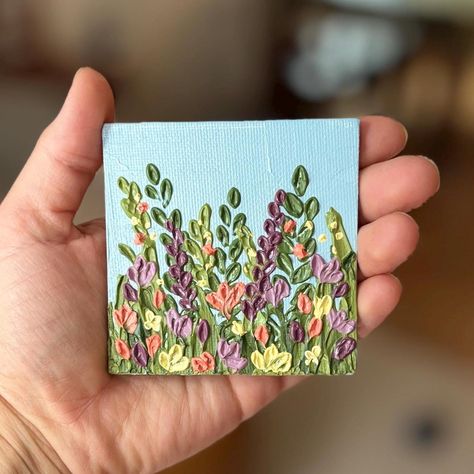 Small original painting on magnet canvas - $25   #tiny #painting #art #paletteknife #magnet #canvas #inspiration #wildflower #acrylic Canvas Magnets, Colorful Floral Art, Canvas Inspiration, Sell Paintings, State Of Colorado, Selling Paintings, Painting Art, Floral Painting, Blue Backgrounds