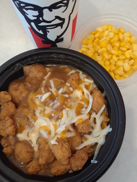 LUNCH 1/9/2019:  KFC Mashed Potato Bowl, Corn Mashed Potatoes Aesthetic, Jamaican Kfc, Kfc Mashed Potato Bowl, Potatoes Aesthetic, Kfc Aesthetic, Mashed Potato Bowl, Kfc Mashed Potatoes, Chicken And Mashed Potatoes, Aesthetic Chicken