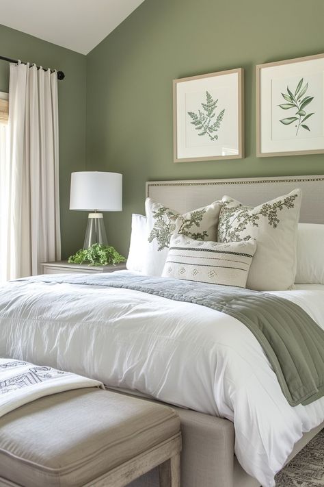 10 Green And Grey Bedroom Interior Designs For Your Inspiration! - My Decor Inspo Grey Bedroom Interior, Green And Gray Bedroom, Grey Green Bedrooms, Green And Grey Bedroom, Grey Bedroom Design, Light Green Walls, Grey Bed Frame, Bedroom Nook, Sage Green Bedroom