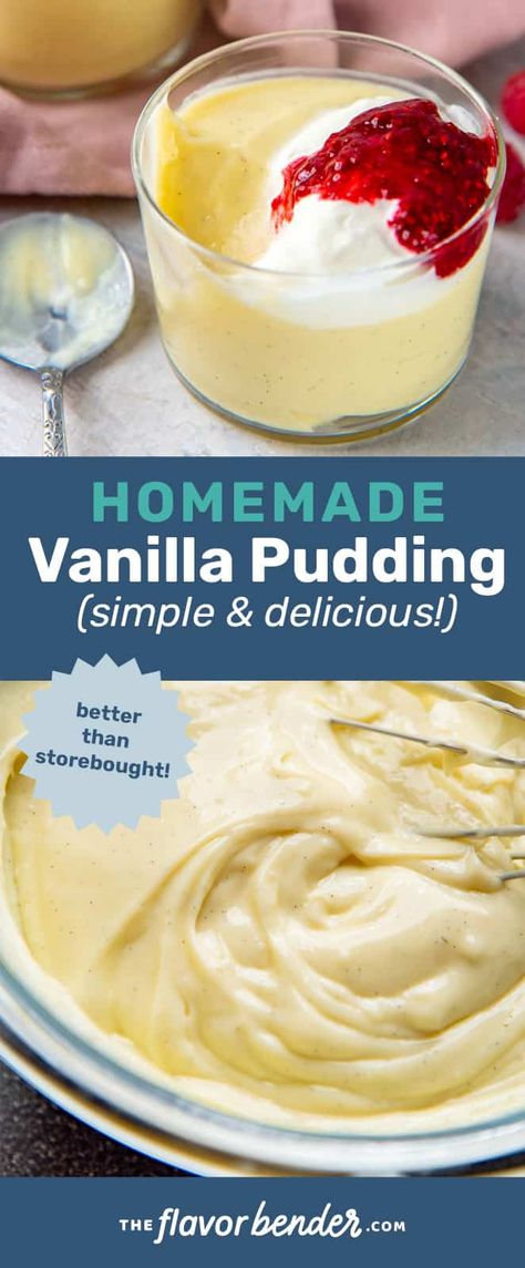 This homemade vanilla pudding is easy, creamy, and perfectly sweet! Only a handful of ingredients and so much better than store-bought. #TheFlavorBender #EasyRecipes #ClassicRecipes #VanillaPudding Vanilla Pudding Recipe, Pudding Recipes Homemade, Vanilla Pudding Recipes, Homemade Vanilla Pudding, Ic Recipes, Easy Puddings, Homemade Pudding, Cream Butter, Baking Company