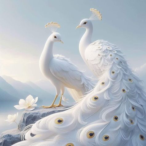 White Peacock Art, Fantasy Birds, Winnie The Pooh Gif, Bed Sheet Painting Design, Peacock Pictures, Ganesh Art Paintings, Mythical Creatures Fantasy, Luxury Ring, White Peacock