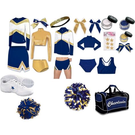 Blue And Gold Cheer Uniforms, Blue And Gold Outfits School Spirit, School Spirit Outfit, Pompom Girl, Cheerleader Aesthetic, Cheer Costumes, Cheer Uniforms, Hogwarts Outfits, Cheer Spirit